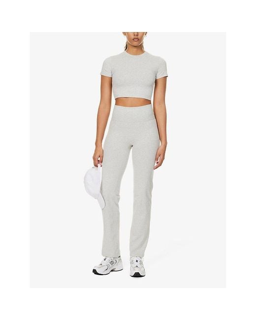 ADANOLA White Embroidered-Logo Cotton Yoga Trousers