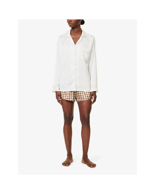 THE NAP CO White Gingham-Print Satin Stretch-Woven Shorts