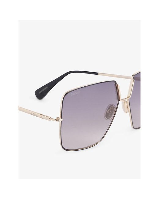 Max Mara Purple Branded-temple Square-frame Metal Sunglasses