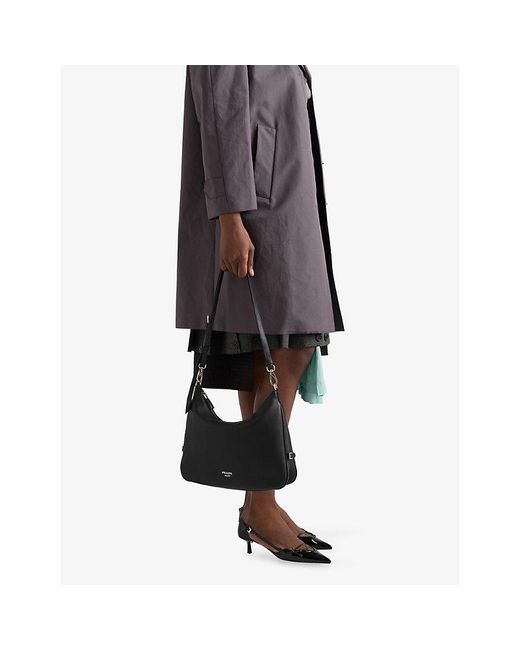 Prada Black Fold Large Leather Shoulder Bag