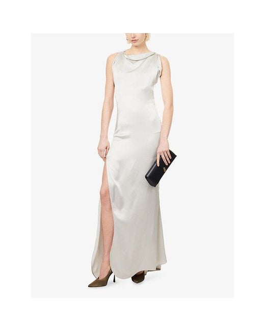 Victoria Beckham White Carla Split-Seam Satin Gown