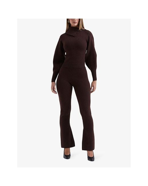 House Of Cb Brown Ama Straight-leg Mid-rise Knitted Trousers