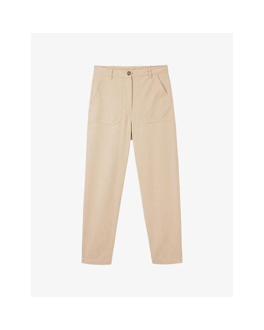 The White Company Natural Patch-Pocket Tapered-Leg Mid-Rise Lyocell And Cotton Trousers