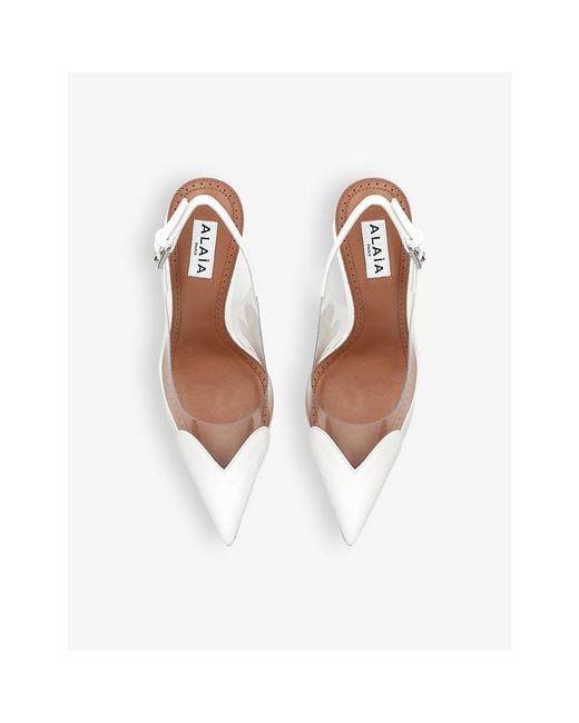 Alaïa White Coeur 90 Heart-Shape Patent Leather Heeled Slingbacks