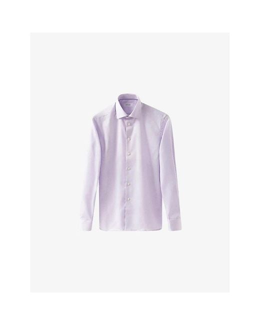 Eton of Sweden Purple Cutaway-Collar Single-Cuff Contemporary-Fit Cotton-Twill Shirt for men