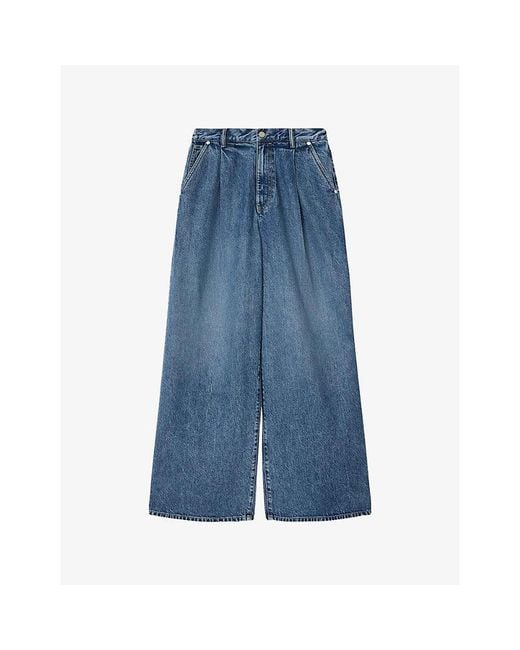 AllSaints Blue Haze Pleat Wide-Leg Denim-Blend Jeans