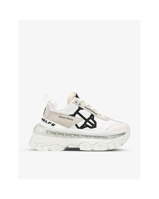 Naked Wolfe White Fighter Panelled Nylon And Suede Trainers