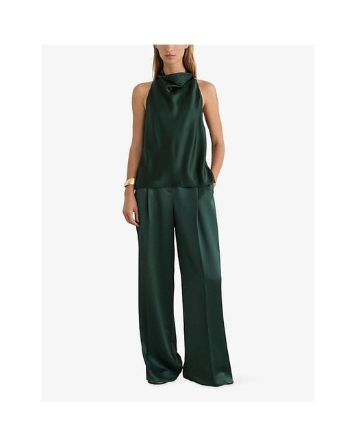 Reiss Green Kory Cowl-Neck Silk Top