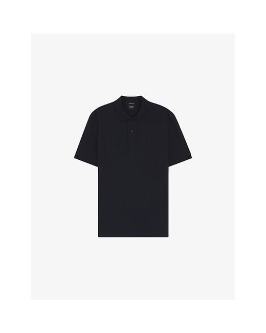 Boss Blue Pallas Logo-Embroidered Cotton-Piqué Polo Shirt for men