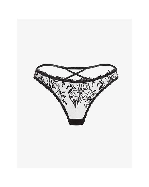 Agent Provocateur Black Ozella Floral-Embroidered Low-Rise Tulle Briefs