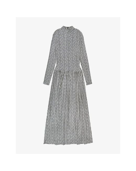 Ro&zo Gray Houndstooth Dropped-Waist Stretch-Jersey Midi Dress