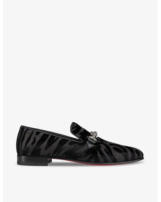 Christian Louboutin Black Equiswing Spike-embellished Velvet Loafers for men