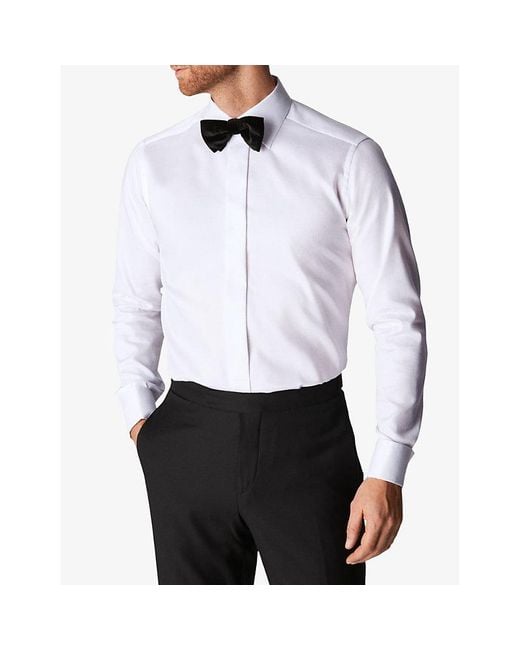 Eton of Sweden White Cutaway-Collar Contemporary-Fit Cotton-Dobby Tuxedo Shirt for men