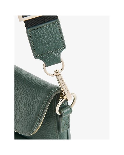 Whistles Green Vida Flap-over Grained-leather Crossbody Bag