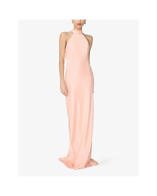 OMNES Orange Milos High-Neck Satin Maxi Dress