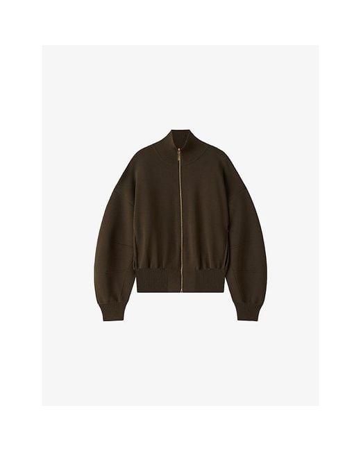 Joseph Brown Sable Funnel-Neck Knitted Bomber Jacket