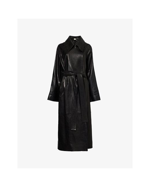 Khaite Black Minnie Relaxed-fit Leather Coat