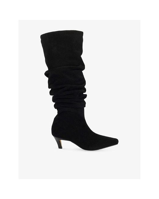 Dune Black Saunders Suede Knee-High Heeled Boots