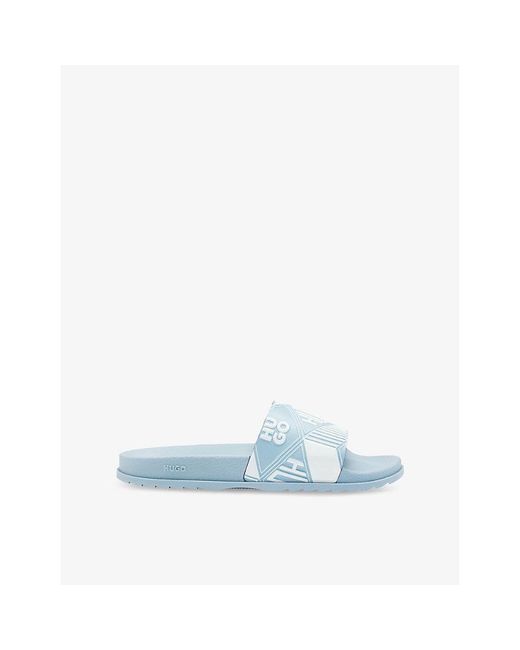HUGO Blue Geometric Logo-Embossed Slides for men