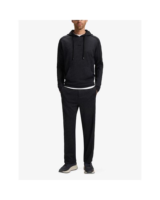 Boss Blue Branded Pouch-Pocket Stretch-Jersey Hoody for men