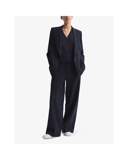 Reiss Blue Vy Willow Wide-leg Pinstripe Crepe Trousers