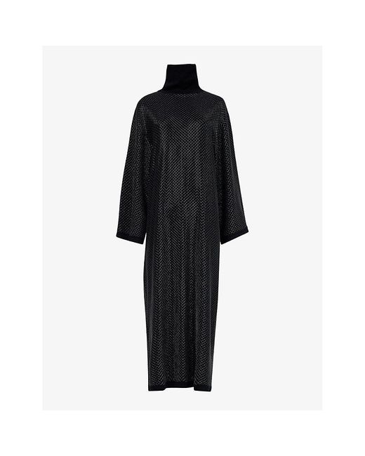 eem Black High-Neck Relaxed-Fit Metallic Mesh Kaftan