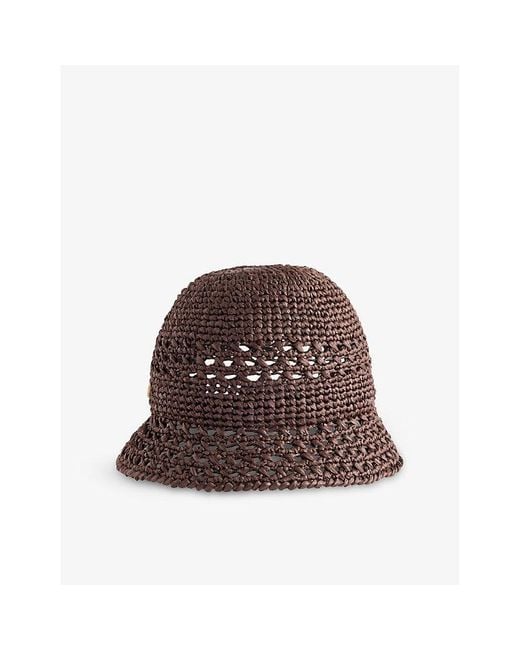 Miu Miu Crochet Embossed Branding Woven Bucket Hat in Brown Lyst