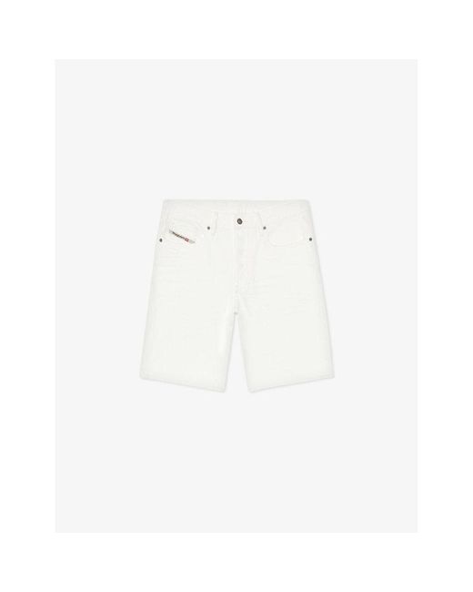 DIESEL White Branded-patch Straight-leg Denim Shorts for men