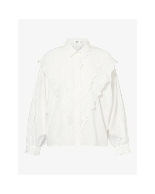 FRAME White Equestrian Embroidered Cotton-Poplin Shirt