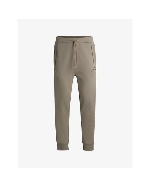 Boss Gray Mirror-Effect Logo Cotton-Blend Jogging Bottoms for men