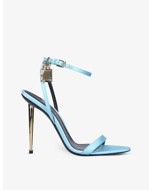 Tom Ford Padlock Leather And Satin Heeled Sandals in Turquoise (Blue ...
