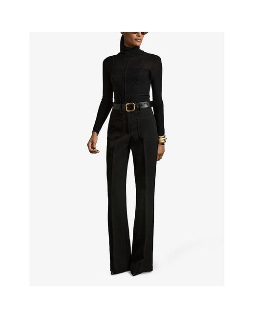 Reiss Black Priya Flared-Leg Woven Trousers