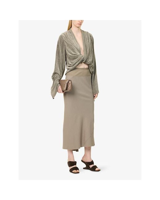 Rick Owens Brown Bias Calf-Length Crepe Midi Skirt