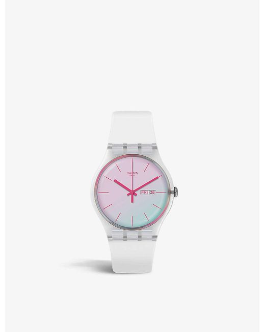 Swatch Mens Blue Suok713 Polawhite Silicone And Plastic Quartz Watch for  Men - Lyst