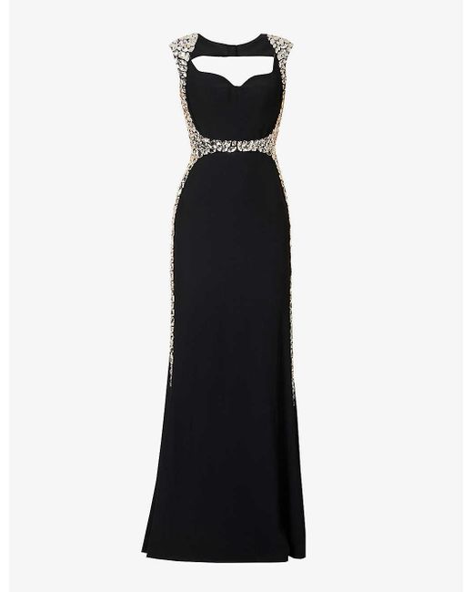 Alexander McQueen Black Crystal-embellished Flared-hem Woven Gown