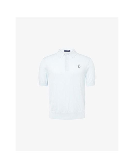Fred Perry White Short-Sleeve Knitted Cotton Polo Shirt for men