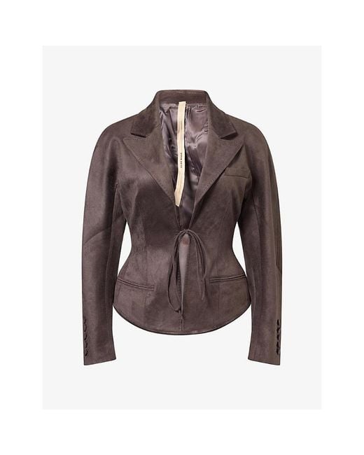 Oude Waag Brown Structured Tie-Up Faux-Suede Jacket