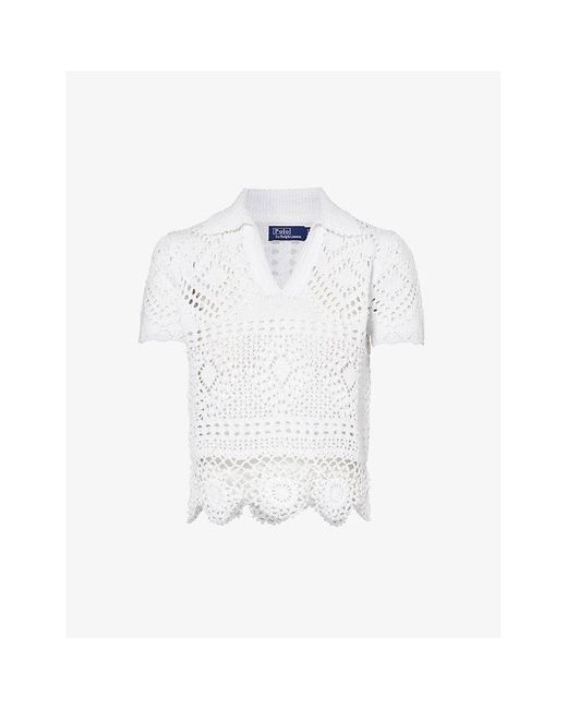 Polo Ralph Lauren White Scalloped-hem Cotton-crochet Top