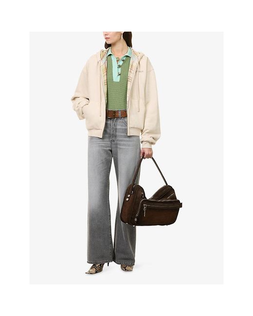 Acne Natural Brand-Embroidered Relaxed-Fit Cotton Hoody
