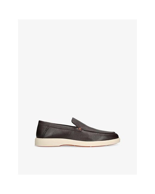 Santoni Black Detroit Contrast-Sole Leather Loafers for men