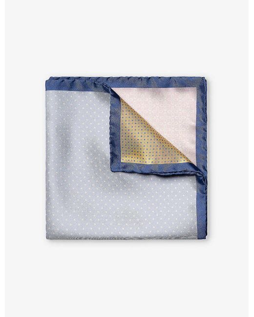 Eton of Sweden Blue Four-sided Patterned Silk Pocket Square for men