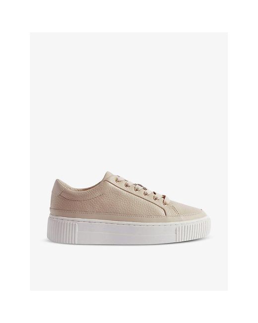 Reiss Natural Leanne Grained-leather Low-top Trainers