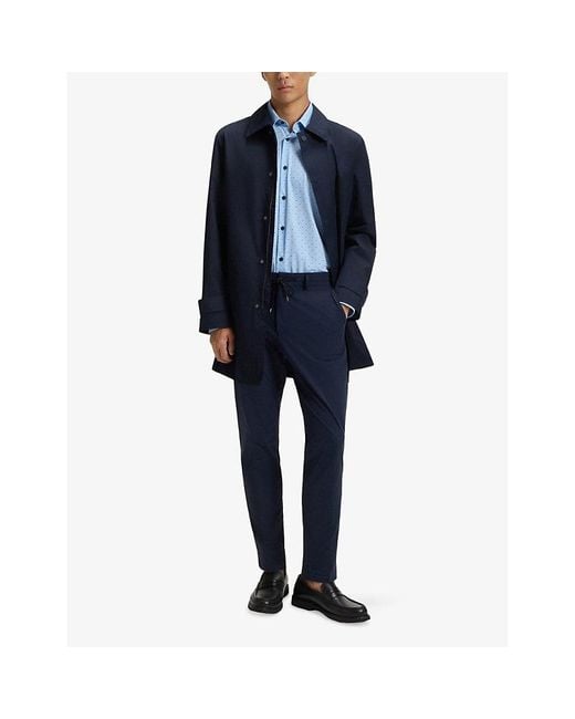 Boss Blue Long-Sleeved Slim-Fit Stretch-Jersey Shirt for men