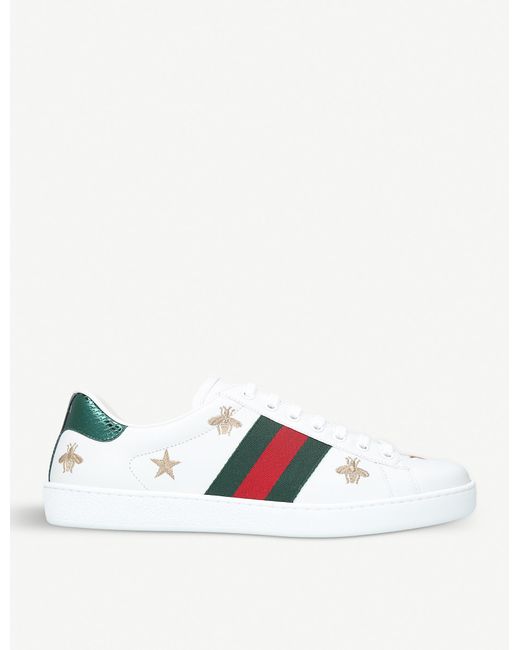 Gucci White Ace Embroidered Sneakers for men
