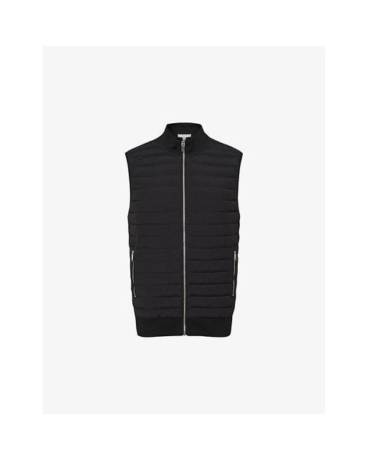 Reiss Black Pluto Quilted High-neck Cotton-blend Gilet for men