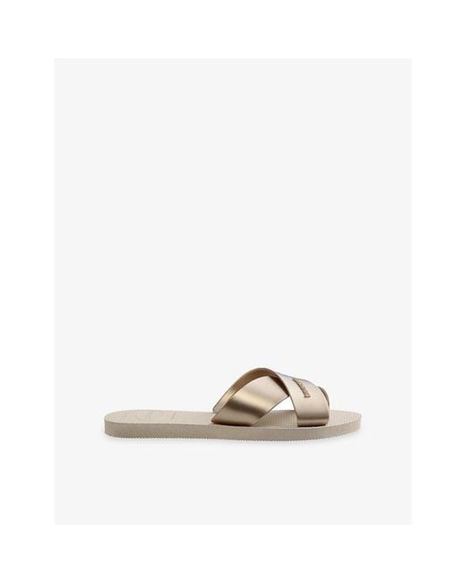 Havaianas Natural Aqua Cross-Strap Rubber Flip Flops