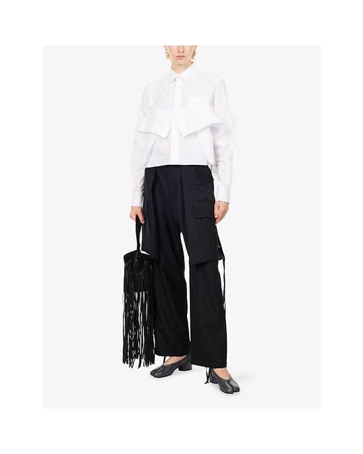 Sacai Black Straight-Leg High-Rise Wool-Blend Cargo Trousers