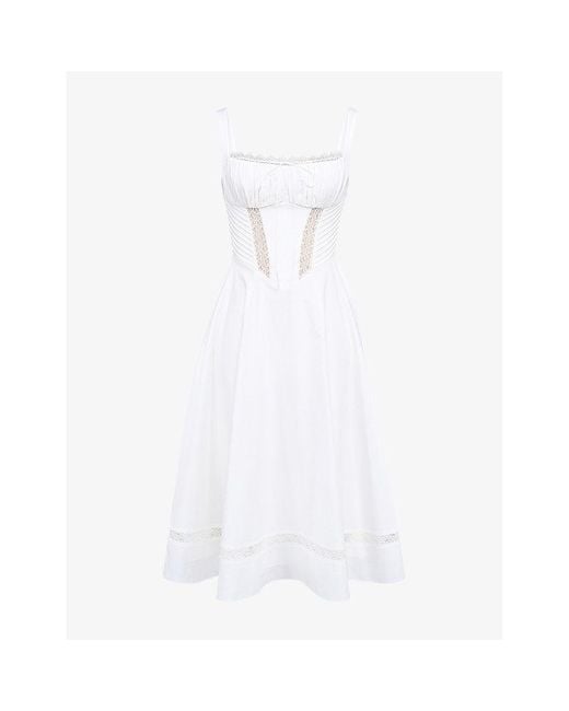 House Of Cb White Kim Floral-Print Cotton Midi Dress