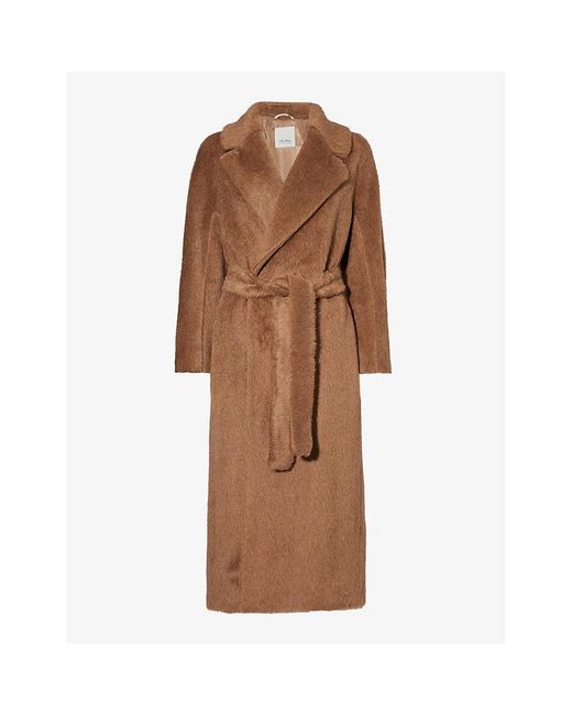 Max Mara Brown Borbone Faux-fur Alpaca Wool And Cashmere-blend Coat