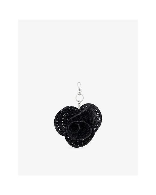 The Kooples Black Flower Raffia Bag Charm